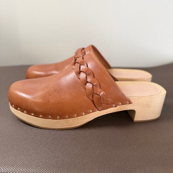 Loeffler Randall Lupa Genuine Leather Braided Wooden Clog Mule Shoes Size 10.5M - Picture 10 of 11